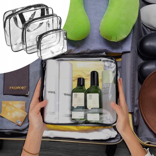 3V1 SET TRANSPARENTNÁ TURISTICKÁ CESTOVNÁ KOZMETICKÁ TAŠKA S KOZMETIKOU NA Zips
