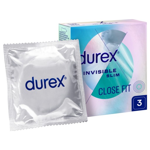 DUREX INVISIBLE priliehavé kondómy, slim fit kondómy, 3 ks