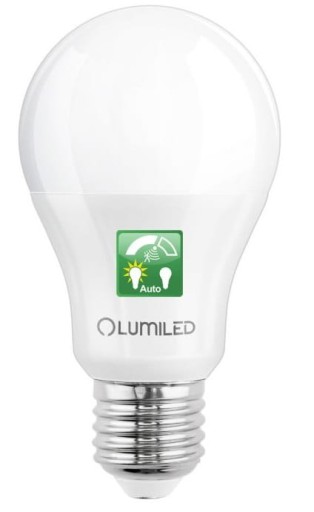ŽIAROVKA SO SNÍMAČOM LUMILED LED E27 A60 10W=75W 1055lm 3000K TEPLÁ FARBA