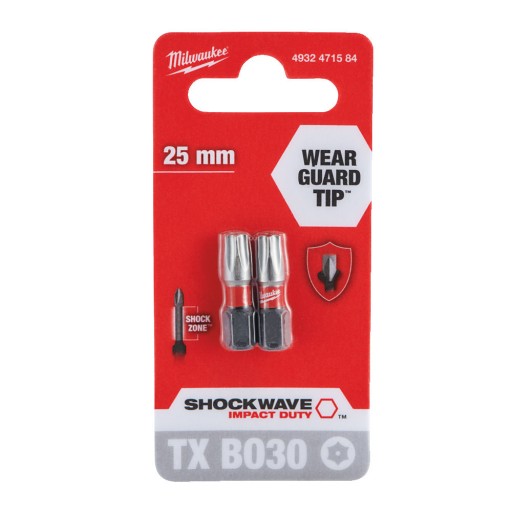 Nárazový bit Torx30 s otvorom 25 mm, 2 ks.