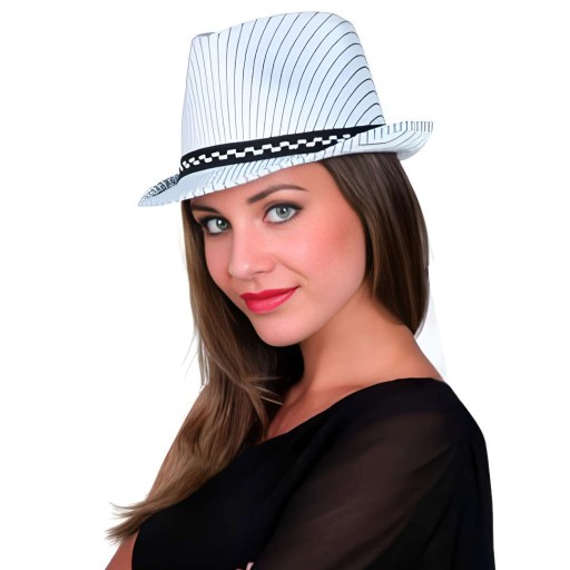 BIELY prúžkovaný klobúk al capone GANGSTER