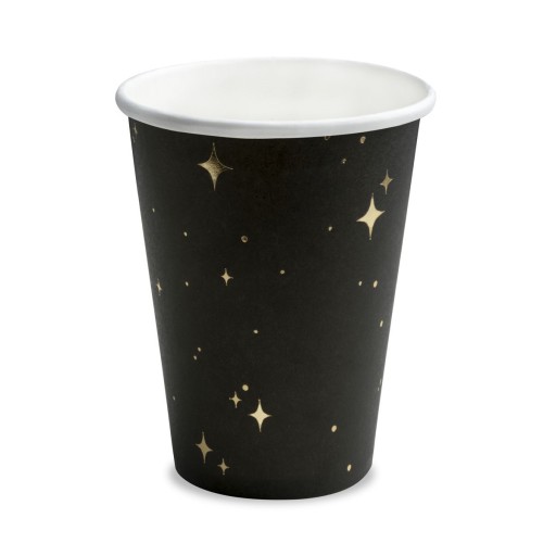 ČIERNE papierové poháre s HVIEZDAMI 260 ml 6 ks na Silvestra narodeniny