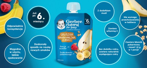 Gerber pena Hruška banán malina s müsli po 6 mesiacoch