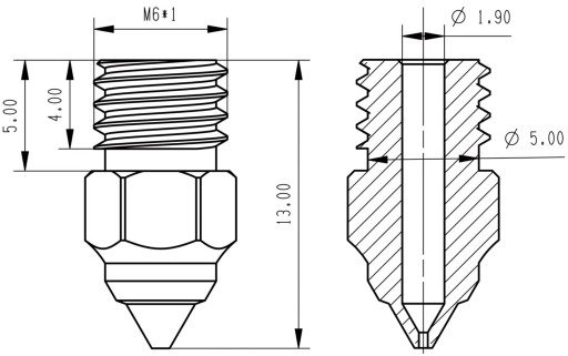 MOSADZNÁ TRYSKA MK-ST 0,6 mm CREALITY CR-6 SE ENDER