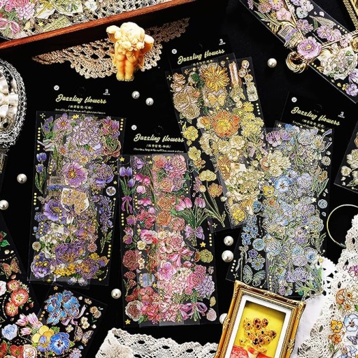 Scrapbookingové nálepky, rastliny, kvety, 4 druhy do albumu na scrapbook