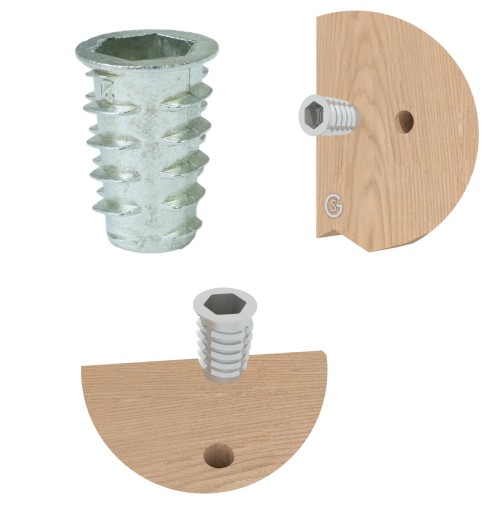 10x nástrčná oceľová nábytková vložka M10 x 25 mm skrutkovaná do dreva, typ DC