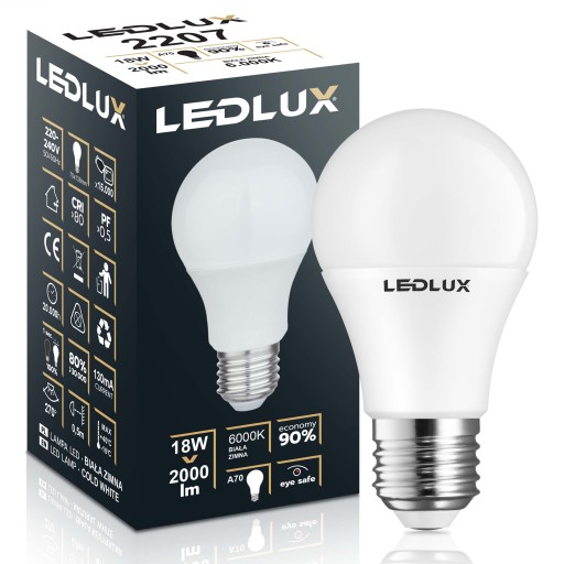 E27 LED žiarovka 18W = 130W SMD 6000K studená Premium LEDLUX nebliká