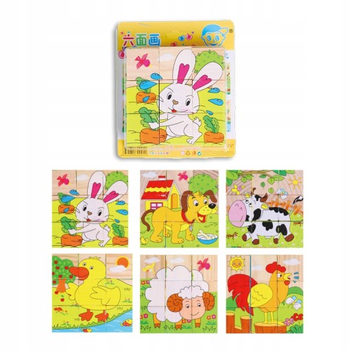 PUZZLE DREVENÉ BLOKY VZDELÁVACIE PUZZLE HRAČKY PRE DETI 6v1