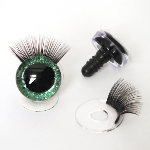 Oči s mihalnicami 16 mm Green Glitter pár pre maskotov a hračky