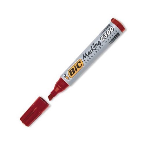 Bic 2300 červený skosený permanentný popisovač