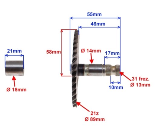 Kolobežka GY6 4T, hriadeľ štartéra 46 mm pre 8T koleso