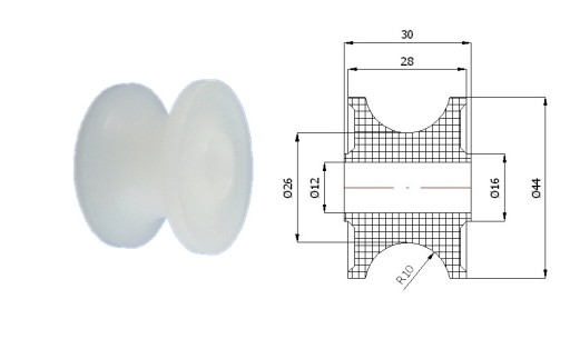 Valček bez ložísk, priemer 44 mm, priemer 12 mm, s priemerom 20 mm