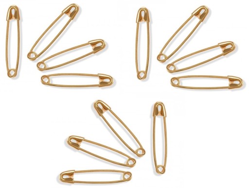ZLATÉ zatváracie špendlíky, malé, tuhé, ostré, na brošne, šitie dekorácií, 20mm, 12ks