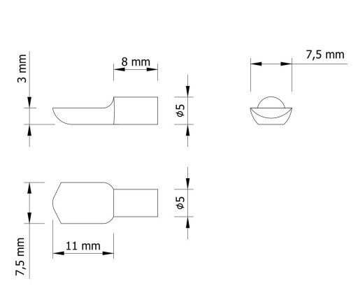 20x Podpera pádla na nábytkovú policu s 5 mm kolíkom, biely pozink