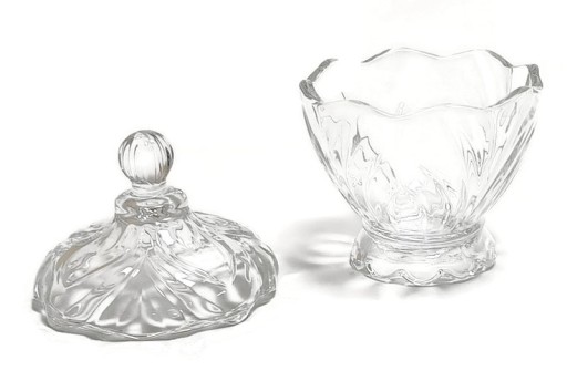 Sklenená cukornička, krištáľ, hrubé sklo, elegantná