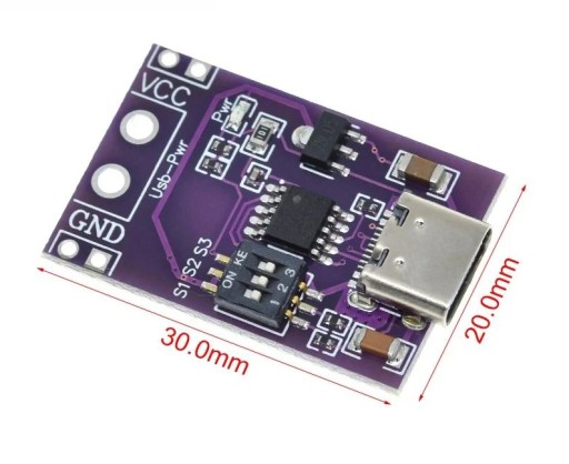 USB DIP prepínač PD/QC Trigger 5V 9V 12V 15V 20V 3A