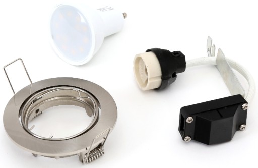 Nikel + držiak LED žiarovky, nastaviteľná LED GU10 7W 560lm studená biela + pätica GU10