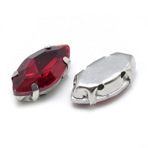 Štrasové kamienky na šitie, sklo, mosadzný podstavec, konské oko, 10x5x4mm, 10ks