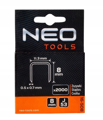 ZOŠÍVAČKY TYP J/53 8MM 2000 KS NEO TOOLS 16-508