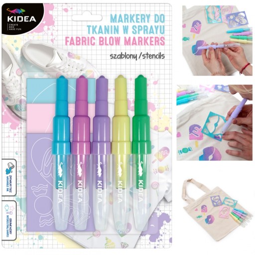Fixky na látky 5 farieb v spreji so šablónami SWEET LOVE Kidea