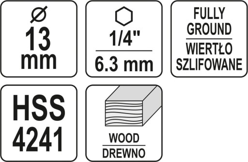 ŠESTIHRANNÁ 1/4 ŠPIRÁLOVÁ VŔTAČKA DO DREVA VŔTAČKA 13mm HSS OCEL