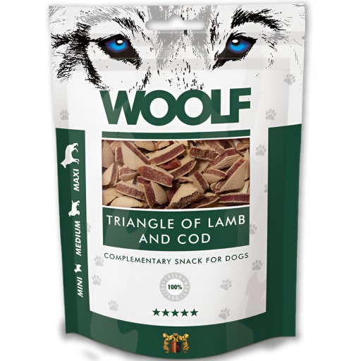 Woolf Triangles jahňacia treska pre psov 100 g