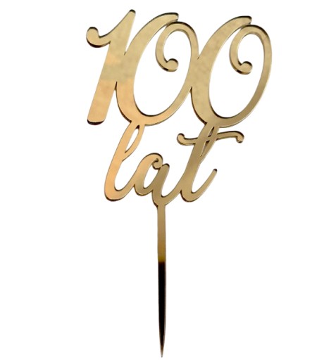 100 happy birthday topper pikker Nápis na torte PLEXI zlaté zrkadlo