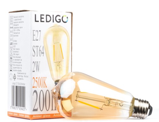 E27 2W ST64 FILAMENT AMBER LED žiarovka