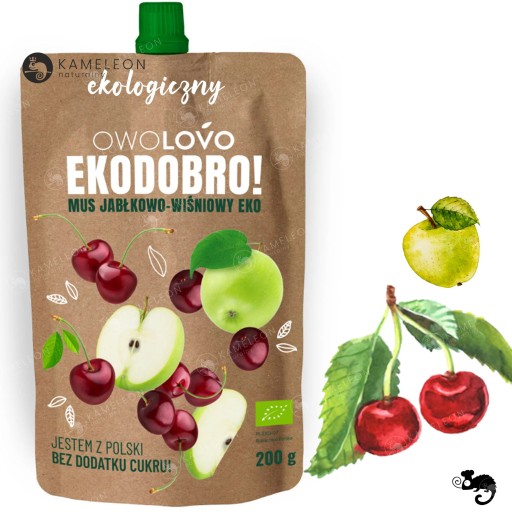 OWOLOVO EKODOBRO bio ovocná pena bez cukru, JABLKO A Višne 200g