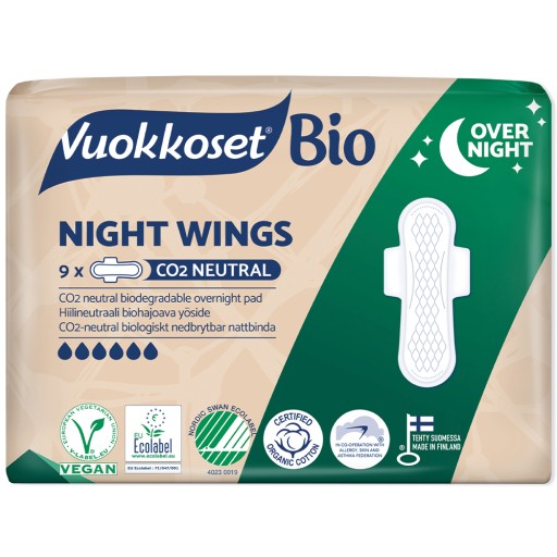VUOKKOSET BIO hygienické vložky na noc s krídelkami 9 ks