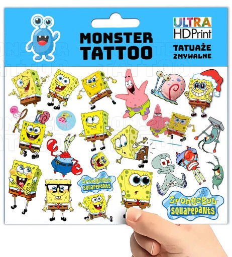 UMÝVAJÚCE DOČASNÉ TETOVANIE PRE DETSKÉ DETSKÉ SPONGEBOB ORIGINÁLNE VZORY
