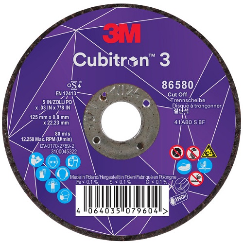 3M Cubitron 3 rezací kotúč, 86580, P80+, T41, 125 mm x 0,8 mm x 22,23 mm