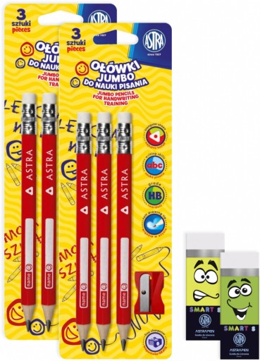 2x HB ceruzka s gumou PRE NAUČENIE SA PÍSAŤ Jumbo 3 ks + strúhadlo + 2x GUMA