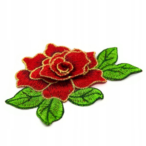 Nášivka 3D FLOWER RED ruže so zlatým lemom