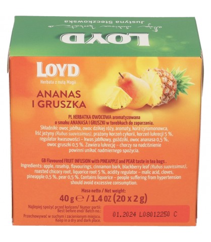 Expres ovocný čaj Ananás Sladká Hruška 20 ks BIO vrecúška LOYD