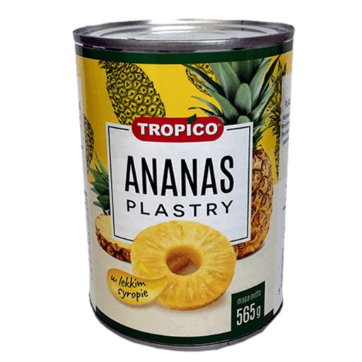 TROPICO Ananásové plátky v light sirupe 565g