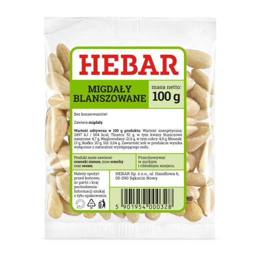 BLANŠOVANÉ MANDLE 100 G PRÍRODNÁ HEBAR