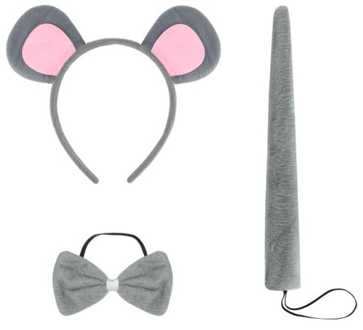 SET MYŠKA, sivý PÁS, chvost, motýlik, prevlek
