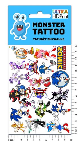 UMÝVAJÚCE DOČASNÉ TETOVANIE PRE DETI DETSKÉ SONIC ORIGINÁLNE DIZAJNY