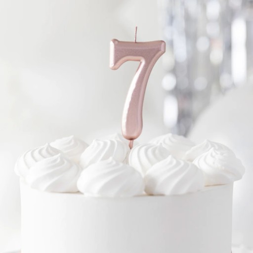 NARODENINOVÁ TORTA SVIEČKA ČÍSLO 7 SIEDEM SEVEN ROSE GOLD RUŽOVÁ