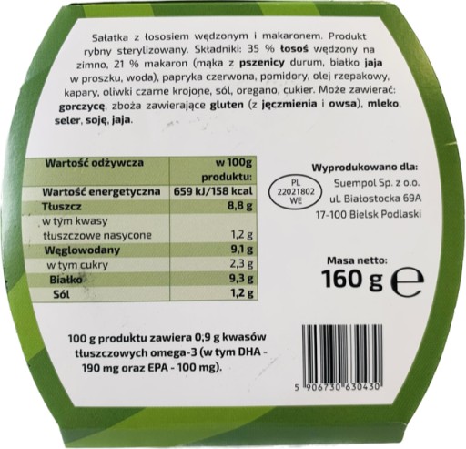 ŠALÁT S ÚDENÝM LOSOSOM A CESTOVINAMI 160g SUEMPOL