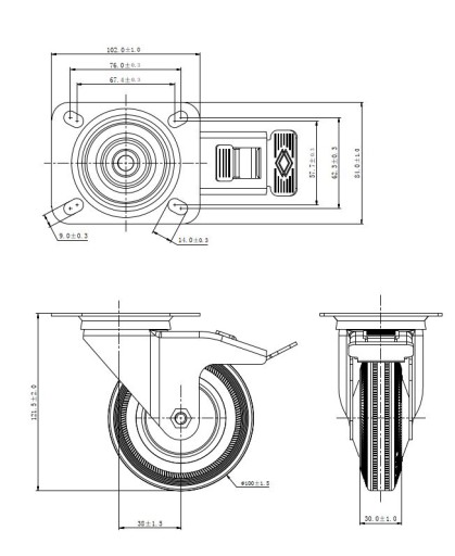 OTOČNÉ KOLESO S BRZDOU 100MM 70KG