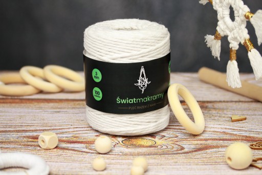 Macrame struna 3 mm Prírodná biela. Skrútený na lapač snov na 100 metrov