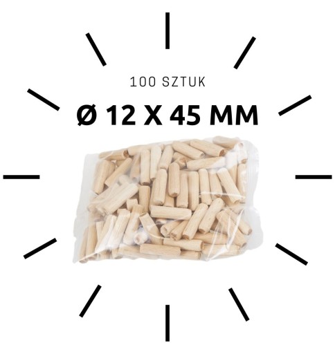 100 x Hmoždinka do nábytku z bukového dreva Ø 12 x 45 mm