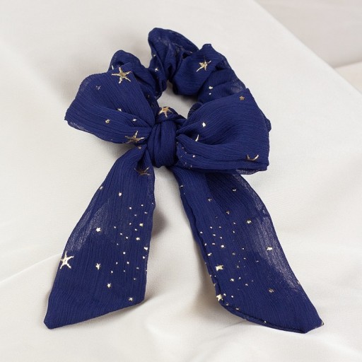 HAIR GUMBER SCRUNCHIE STARS BOWN NAVY BLUE