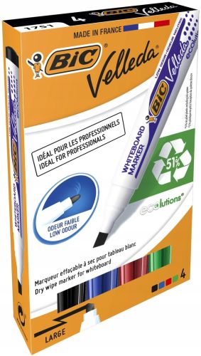 BIC VELLEDA 1751 ZNAČOVAČ ZMAZATELNÝ ZA SUCHA, ZREZANÝ NA DOSKY, SADA 4 FARIEB