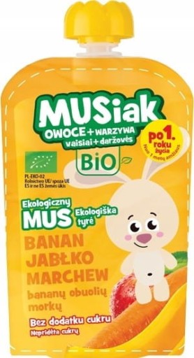 Ovocno-zeleninová pena, banán, jablko, mrkva, bio 100g - Musiaki