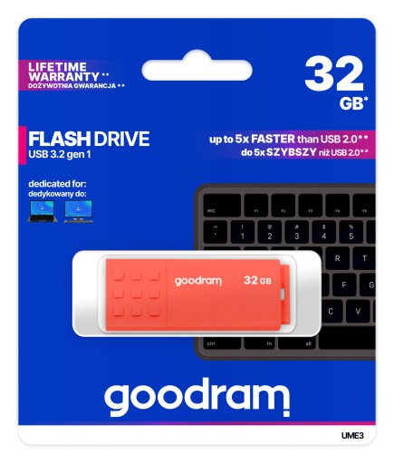 GOODRAM UME3 pendrive 32GB USB 3.2 oranžový