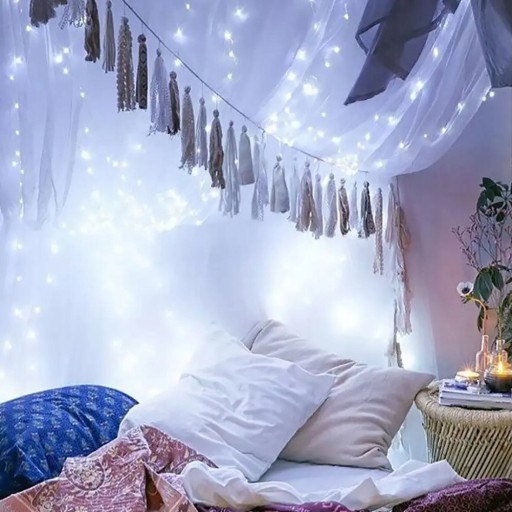 Svetelný záves 100 LED 3x1m Garland Drôtené svetlá Neutrálne biele Diaľkové ovládanie