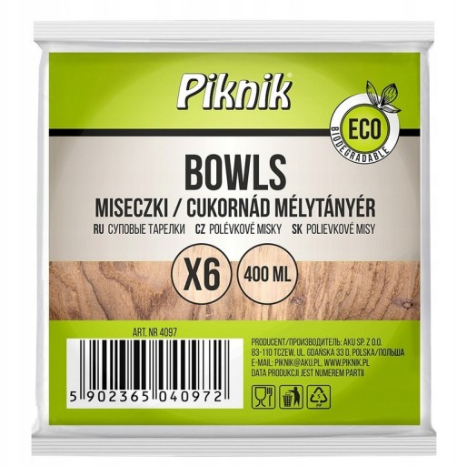 Piknikové misky ECO POLIEVKY 400ml x6 z Trzciny